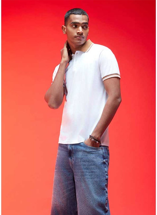 Veirdo Pure Cotton Regular Fit White Half Sleeve Polo T-Shirt For Men - Image 5
