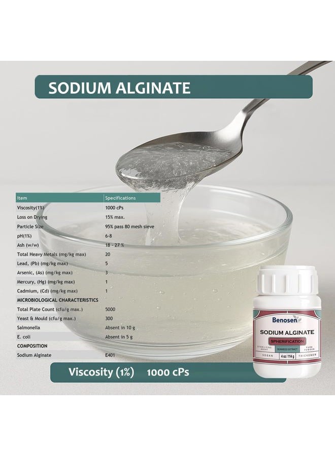Benosen Sodium Alginate Powder 4 oz (114 g) – Food-Grade Seaweed Extract for Spherification & Molecular Gastronomy – Vegan Thickener Hydrocolloid, Cold-Soluble, High Viscosity 1000 CPS, Non-GMO - Image 5
