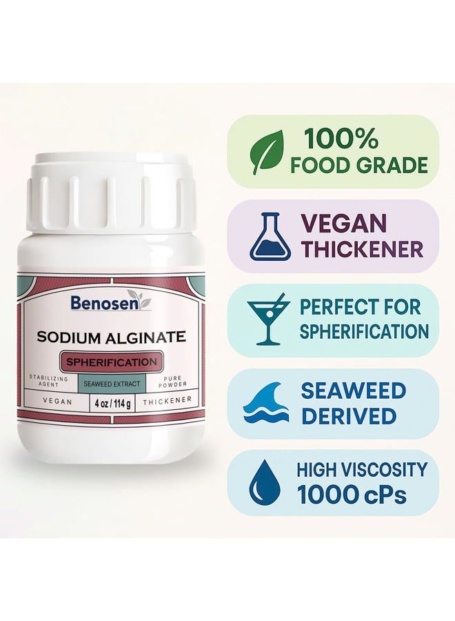 Benosen Sodium Alginate Powder 4 oz (114 g) – Food-Grade Seaweed Extract for Spherification & Molecular Gastronomy – Vegan Thickener Hydrocolloid, Cold-Soluble, High Viscosity 1000 CPS, Non-GMO - Image 2