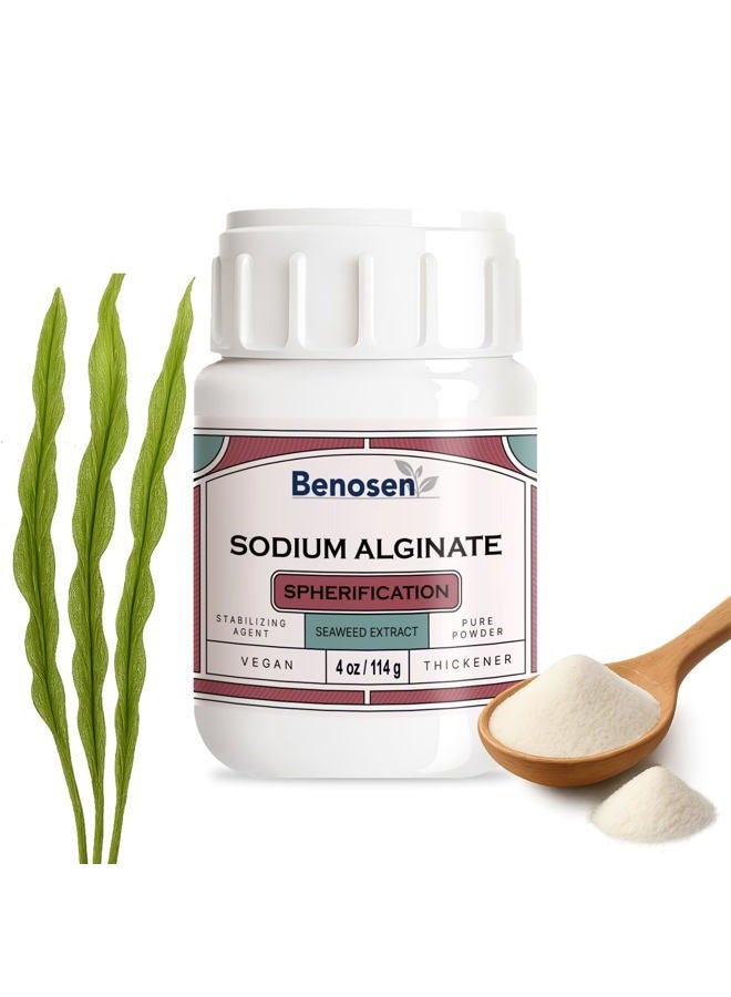 Benosen Sodium Alginate Powder 4 oz (114 g) – Food-Grade Seaweed Extract for Spherification & Molecular Gastronomy – Vegan Thickener Hydrocolloid, Cold-Soluble, High Viscosity 1000 CPS, Non-GMO - Image 1