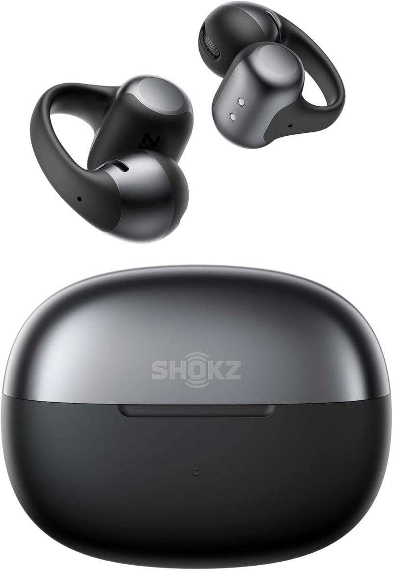 شوكز سماعات SHOKZ OpenDots ONE مفتوحة الأذن - صوت دولبي المميز، 40 ساعة وقت تشغيل، بلوتوث 5.4، مقاومة للماء IP54، مع قطعة قماش للتنظيف - أسود - Image 1
