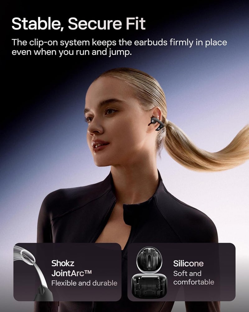 شوكز سماعات SHOKZ OpenDots ONE مفتوحة الأذن - صوت دولبي المميز، 40 ساعة وقت تشغيل، بلوتوث 5.4، مقاومة للماء IP54، مع قطعة قماش للتنظيف - أسود - Image 5