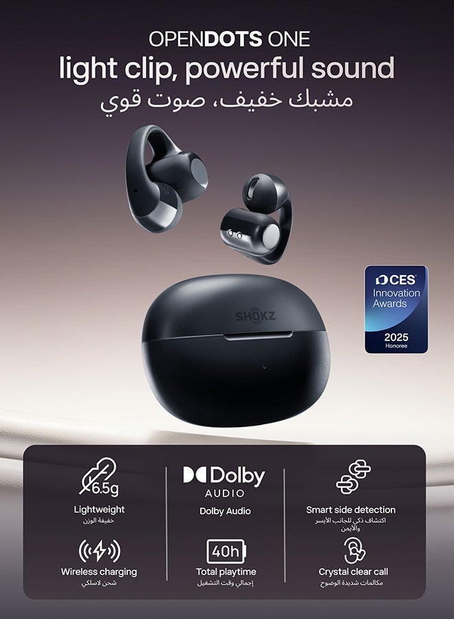 SHOKZ OpenDots ONE Open Ear Headphones - Premium Dolby Audio, 40 hrs Playtime, Bluetooth 5.4, IP54, with Cleaning Cloth - Black Black - Image 2