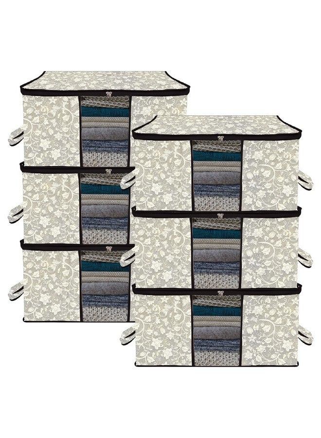 Kuber Industries Underbed Storage Bag | Clothes Storage Organizer | Blanket Cover with Clear Window | Zipper Closure & Handle Cloth Organizer | Flower-Design | Large | Pack of 6 | Black - Image 1