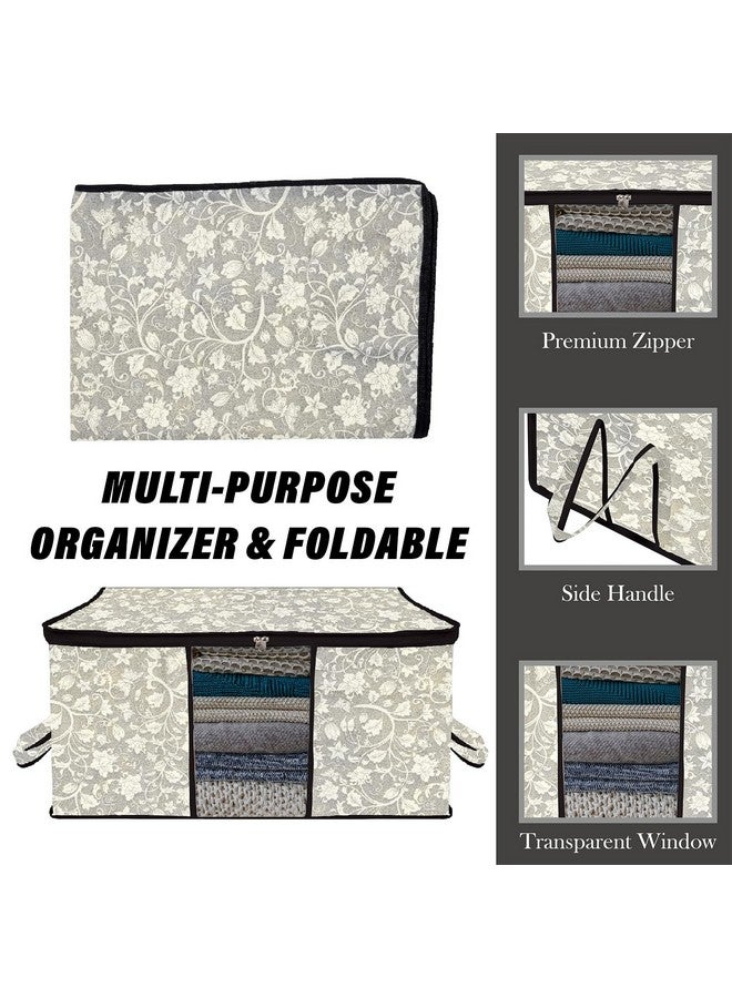 Kuber Industries Underbed Storage Bag | Clothes Storage Organizer | Blanket Cover with Clear Window | Zipper Closure & Handle Cloth Organizer | Flower-Design | Large | Pack of 6 | Black - Image 4