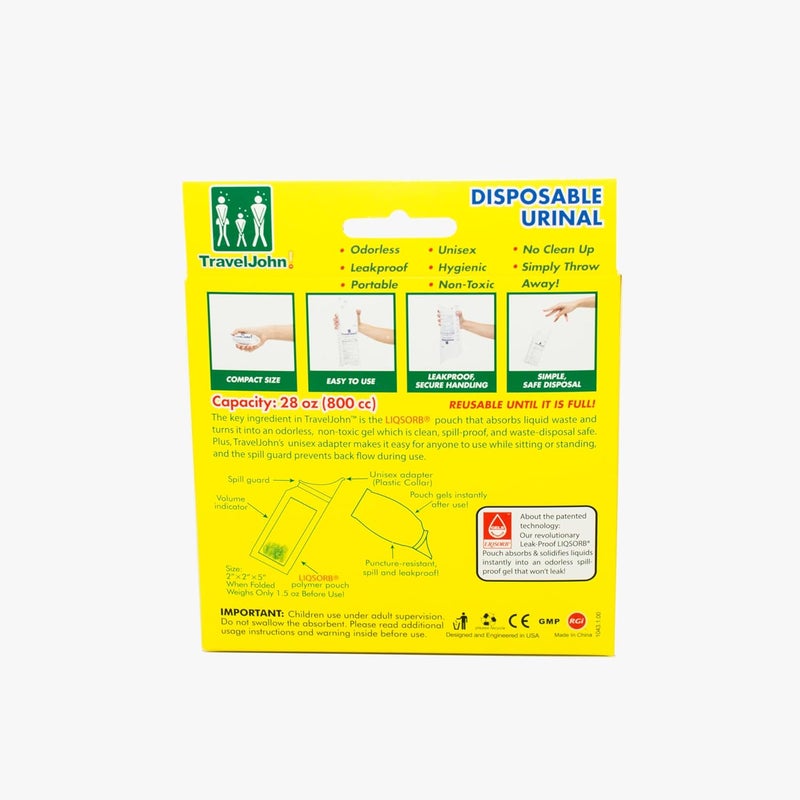 TravelJohn Disposable Urinal for Men, Women & Children - 3 Pack - Image 3