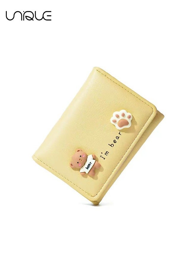 Unique Small Wallet - Cartoon Cute Wallet for Girls - Trifold Wallet Slim Coin Purse Cash Pocket ID Window - PU Leather Slim Purse - Yellow - Image 1