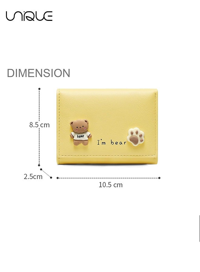 Unique Small Wallet - Cartoon Cute Wallet for Girls - Trifold Wallet Slim Coin Purse Cash Pocket ID Window - PU Leather Slim Purse - Yellow - Image 2