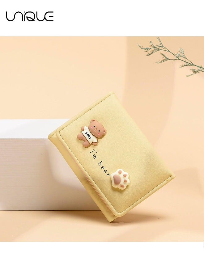 Unique Small Wallet - Cartoon Cute Wallet for Girls - Trifold Wallet Slim Coin Purse Cash Pocket ID Window - PU Leather Slim Purse - Yellow - Image 5