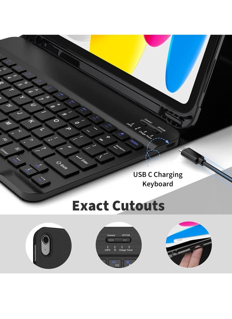 TIGER Lightweight Smart Cover with Magnetically Detachable Wireless Keyboard for iPad 2022 10th Gen 10.9 inch – Slim, Protective, Bluetooth Keyboard, Black  - Image 3