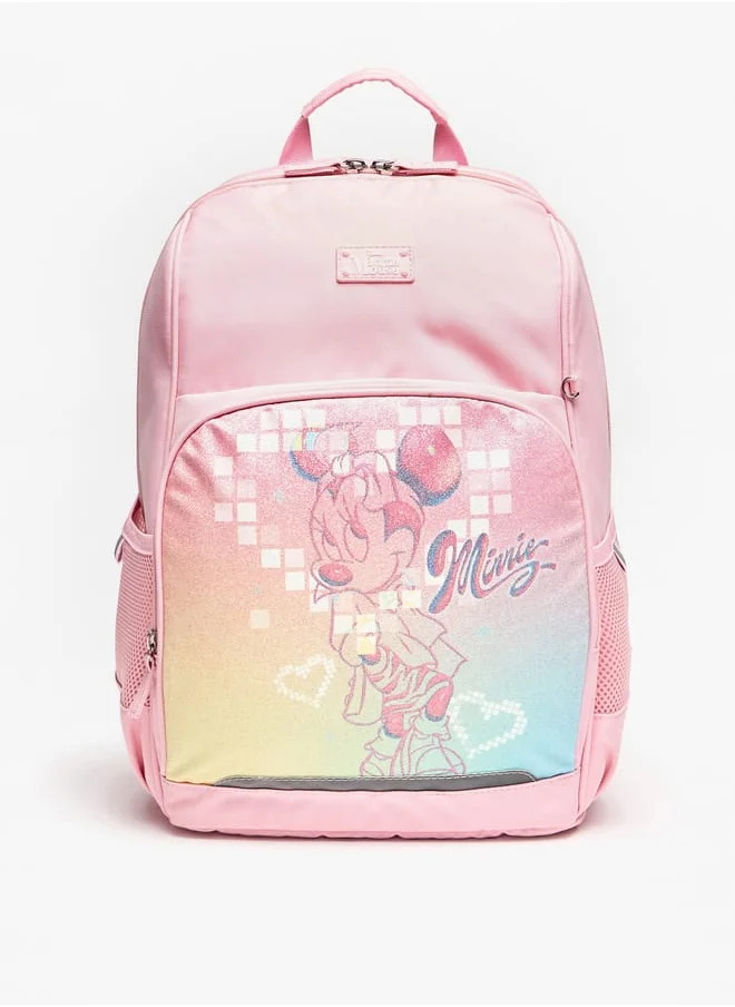 ديزني Girls Minnie Mouse Print Backpack with Adjustable Straps and Zip Closure