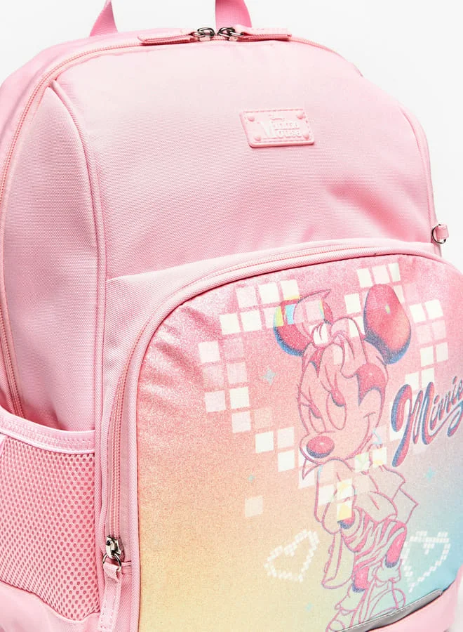 Disney Girls Minnie Mouse Print Backpack with Adjustable Straps and Zip Closure