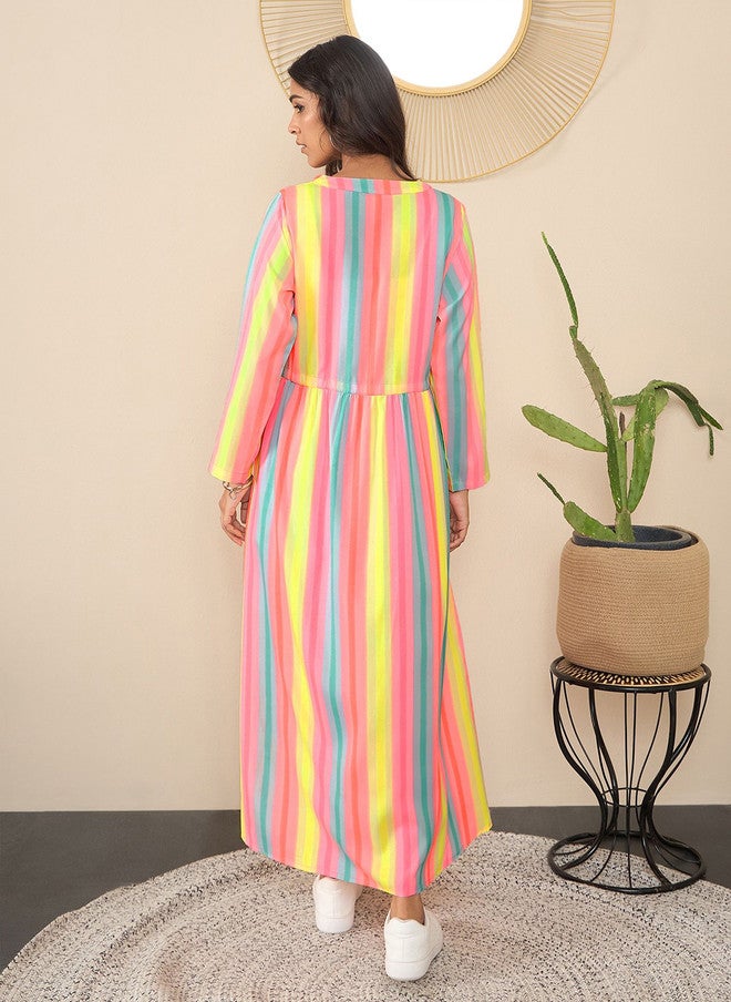 StyleStone سترة شروغ مفتوحة من ستايل ستون للنساء مزينة بألوان زاهية مطبوعة - Image 4