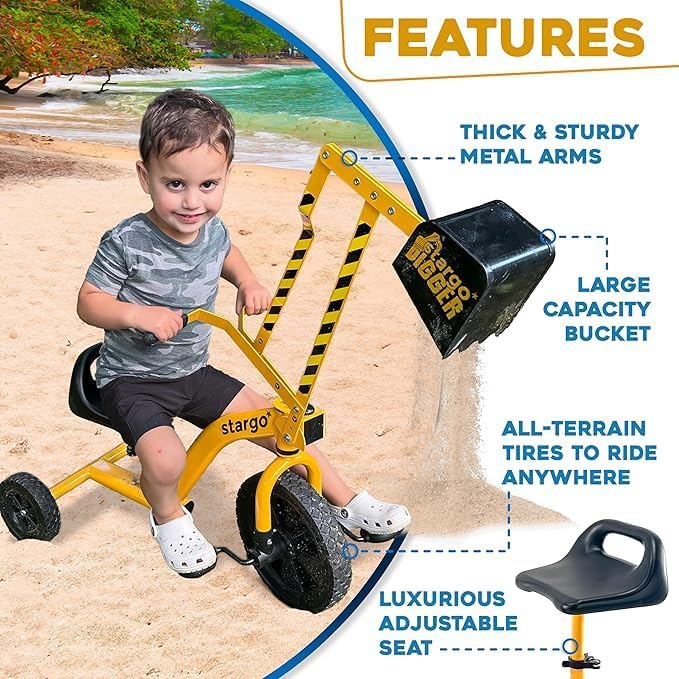 stargo Kids Excavator Sand Digger Tricycle with Pedals, Handlebar, Scooper and Rotating Wheel, Ride On Excavator Construction Toy Trike for Toddler Boy - Image 2