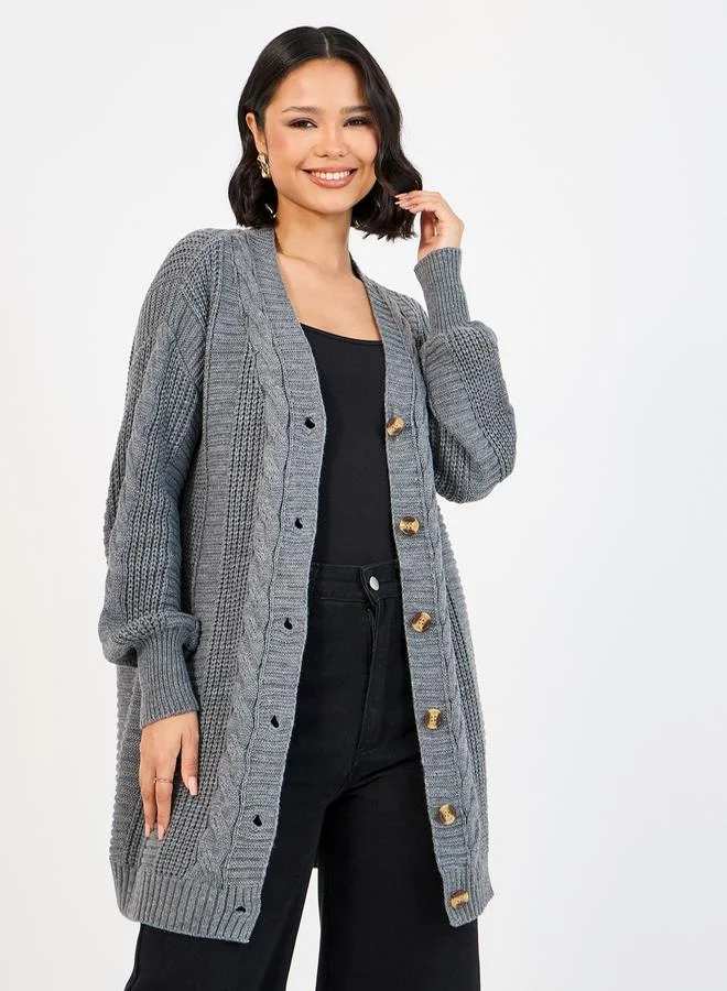 Styli Oversized Longline Cable Knit Cardigan