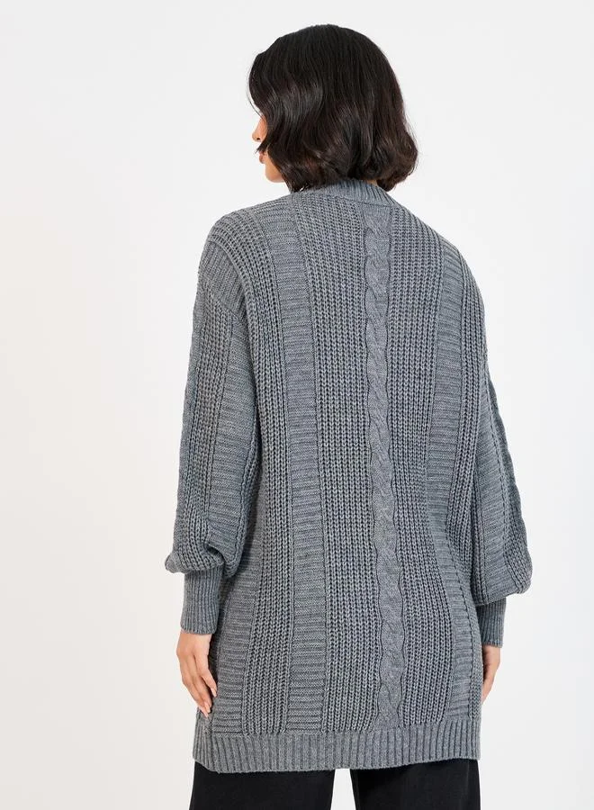 Styli Oversized Longline Cable Knit Cardigan