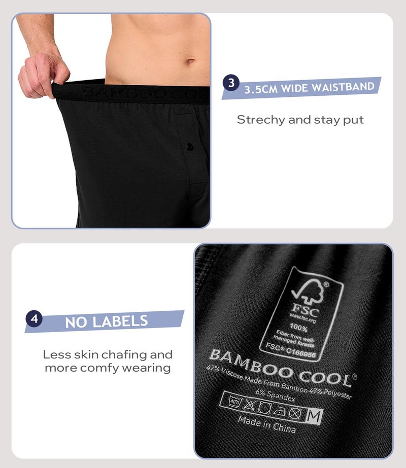 BAMBOO COOL Mens Underwear Boxers Moisture-wicking and Cool Men's Boxer Shorts Loose Fit Super Soft 4 Pack Large - Image 3