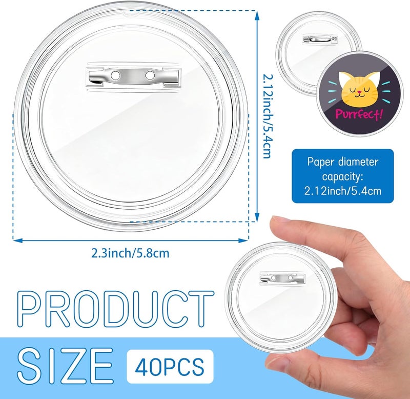Bignc 2.3 Inch Clear Acrylic Button Pins - 40 Pack DIY Custom Design Buttons, Pin Backs & Blanks for Sublimation, Crafts, Photo Badges for DIY Gifts & School Projects,Teams, Events Badges - Image 2