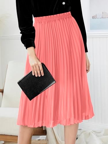 GOOBGS Women's Pleated A-Line High Waist Swing Flare Midi Skirt Blush XX-Large/XXX-Large - Image 2
