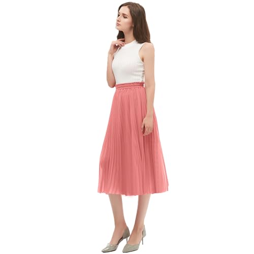 GOOBGS Women's Pleated A-Line High Waist Swing Flare Midi Skirt Blush XX-Large/XXX-Large - Image 4