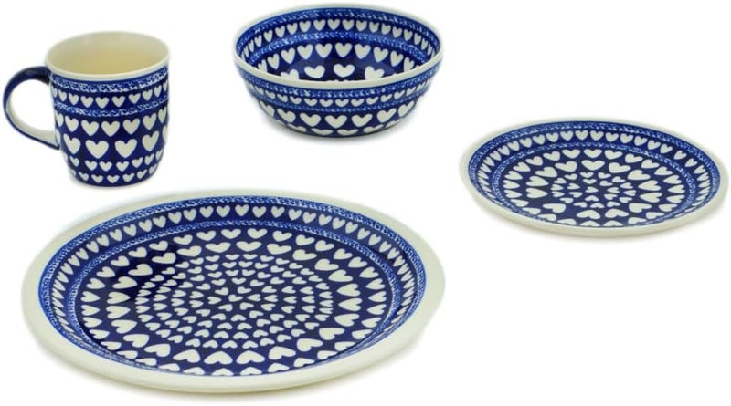 Polmedia Polish Pottery Authentic Polish Pottery 5 PC Place Setting in Heart Of Hearts Design Handmade in Bolesawiec Poland  Certificate of Authenticity  - Image 2