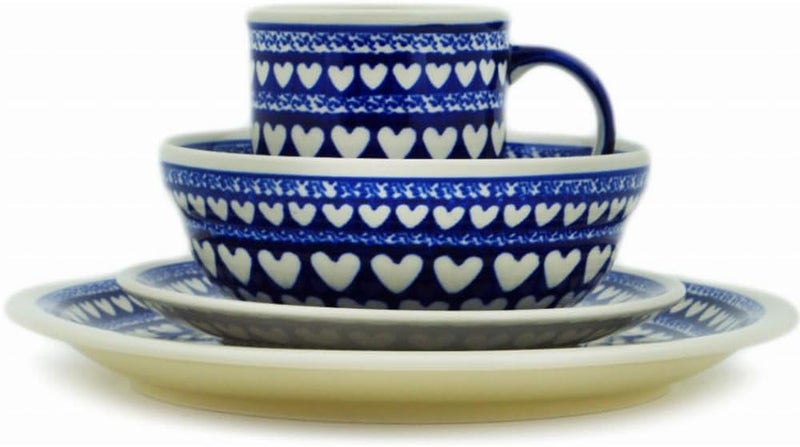Polmedia Polish Pottery Authentic Polish Pottery 5 PC Place Setting in Heart Of Hearts Design Handmade in Bolesawiec Poland  Certificate of Authenticity  - Image 3