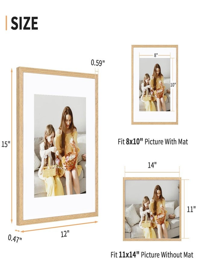 ATOBART 11x14 Picture Frame Set of 4, Displays 8x10 with Mat or 11x14 Without Mat, Photo Frames for Wall Hanging or Tabletop, Includes HD Plexiglass, Light Wood Grain - Image 2