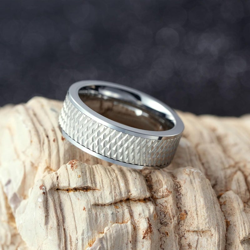 King Will Mens Tungsten Carbide Wedding Band with Groove Design, 6/7/8mm Width, Brushed/Polished Finish Men's Rings Comfort Fit - Image 2