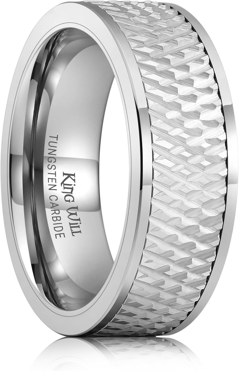 King Will Mens Tungsten Carbide Wedding Band with Groove Design, 6/7/8mm Width, Brushed/Polished Finish Men's Rings Comfort Fit - Image 1