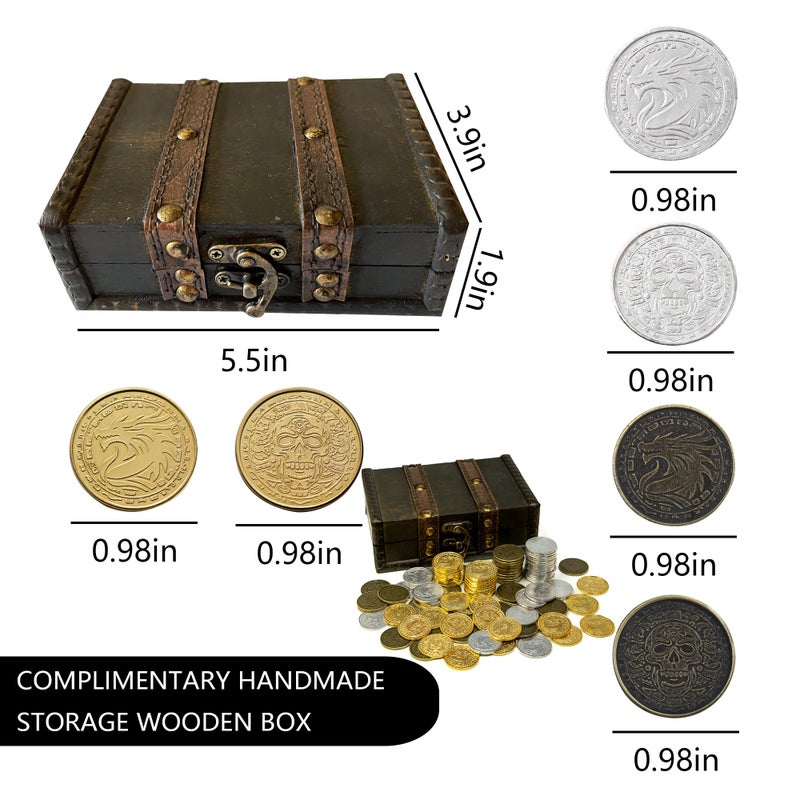 ACTIONDRAKE Metal Pirate Coins, 100 Pieces Lots of Toys Gold Coins for Board,DND Props Accessories, Treasures and Treasure chests Fantasy Dragon Coinsfor RPG Tablelap - Image 2