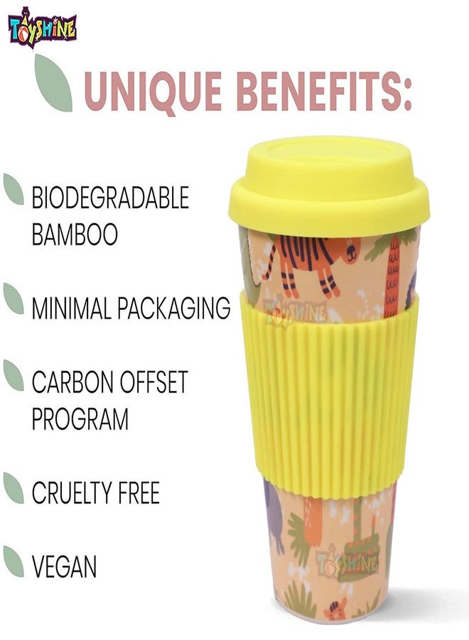 توي شاين أكواب توي شاين ناتشرز كاب - أكواب شرب للأطفال مصنوعة من الخيزران مع مقابض سيليكون، طقم أدوات مائدة، كوب للأطفال الصغار، آمن للغسل في غسالة الصحون 400 مل - أصفر - Image 2