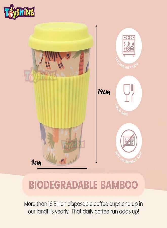 توي شاين أكواب توي شاين ناتشرز كاب - أكواب شرب للأطفال مصنوعة من الخيزران مع مقابض سيليكون، طقم أدوات مائدة، كوب للأطفال الصغار، آمن للغسل في غسالة الصحون 400 مل - أصفر - Image 5