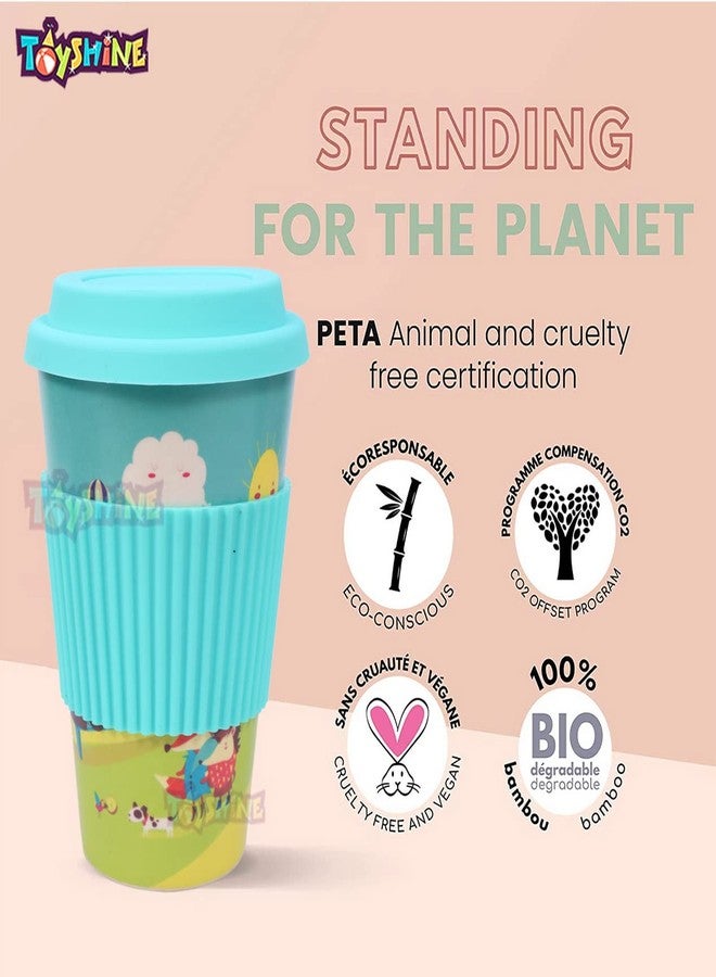 توي شاين أكواب توي شاين ناتشرز كاب - أكواب شرب للأطفال مصنوعة من الخيزران مع مقابض سيليكون، طقم أدوات مائدة، كوب للأطفال الصغار، آمن للغسل في غسالة الصحون 400 مل - أصفر - Image 3