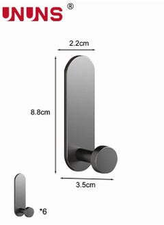 UNUNS 6-Piece Self Adhesive Hook,Gun Grey Towel Hooks Stick On Bathroom Or Kitchen,Space Aluminum,Wall Hooks Self Adhesive Hooks  - Image 4