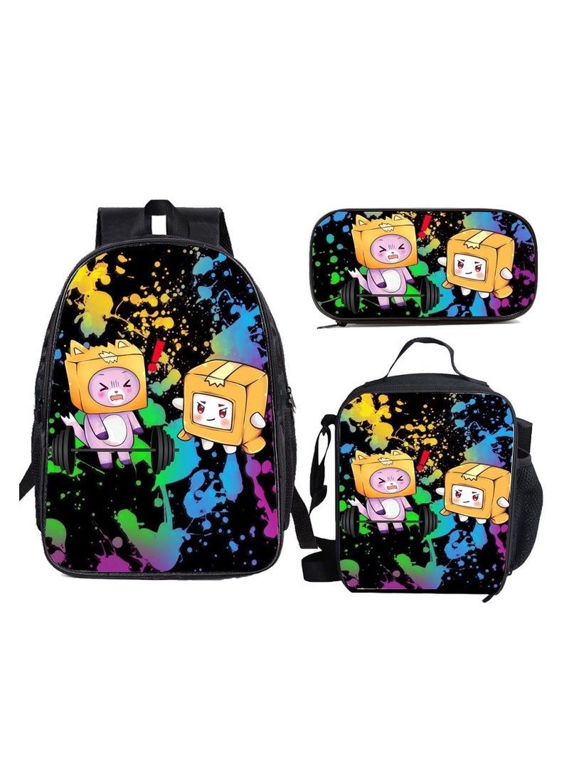 SKT Shiketro lankybox cartoon print school bag kindergarten lunch bag shoulder bag primary school student pencil bag backpack  - Image 1