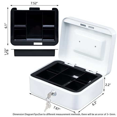 KYODOLED Medium Cash Box with Money Tray,Small Safe Lock Box with Key,Cash Drawer,7.87"x 6.30"x 3.54" White Medium - Image 5
