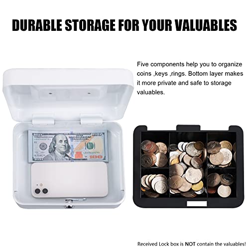 KYODOLED Medium Cash Box with Money Tray,Small Safe Lock Box with Key,Cash Drawer,7.87"x 6.30"x 3.54" White Medium - Image 4