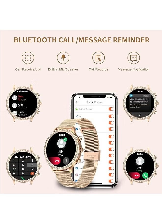 RollsTimi  - Women's smart watch (answer/make calls) smartwatch for Android phones and iOS 1.32"HD screen fitness tracker 19 exercise mode heart rate sleep monitor pedometer waterproof, RT-I70 Gold - Image 1