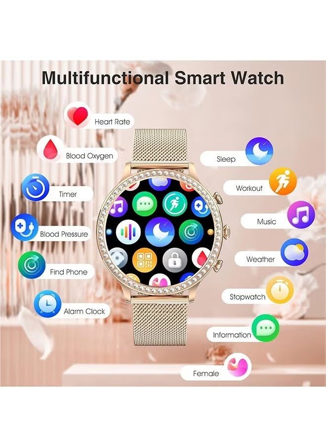 RollsTimi  - Women's smart watch (answer/make calls) smartwatch for Android phones and iOS 1.32"HD screen fitness tracker 19 exercise mode heart rate sleep monitor pedometer waterproof, RT-I70 Gold - Image 1