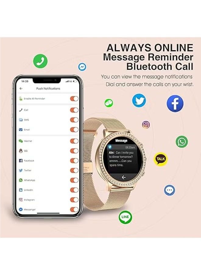 RollsTimi  - Women's smart watch (answer/make calls) smartwatch for Android phones and iOS 1.32"HD screen fitness tracker 19 exercise mode heart rate sleep monitor pedometer waterproof, RT-I70 Gold - Image 1