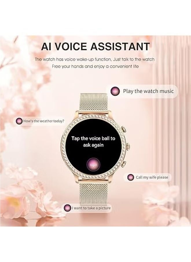 RollsTimi  - Women's smart watch (answer/make calls) smartwatch for Android phones and iOS 1.32"HD screen fitness tracker 19 exercise mode heart rate sleep monitor pedometer waterproof, RT-I70 Gold - Image 1