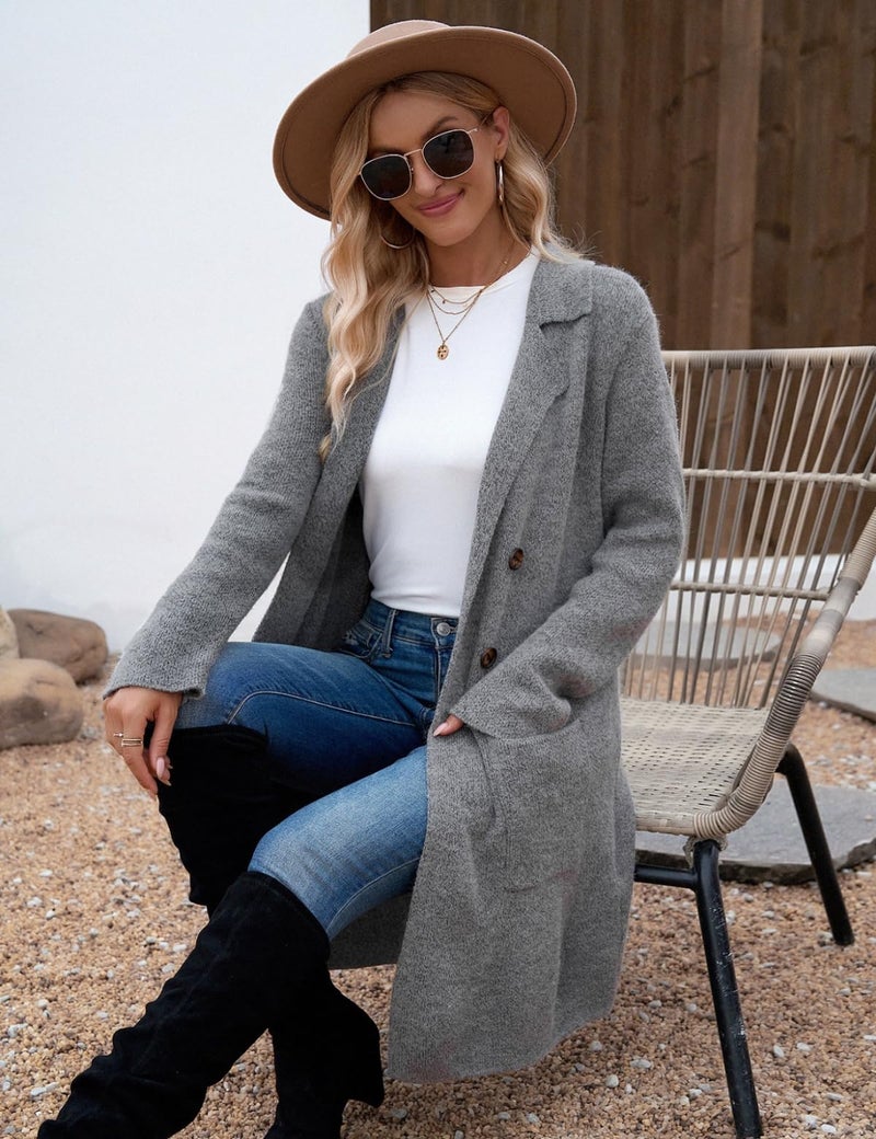 CiCiBird Women Fall Winter Long Cardigan Sweater Trendy Knit Jacket Coat Dressy Blazer Coatigan Gray M - Image 3