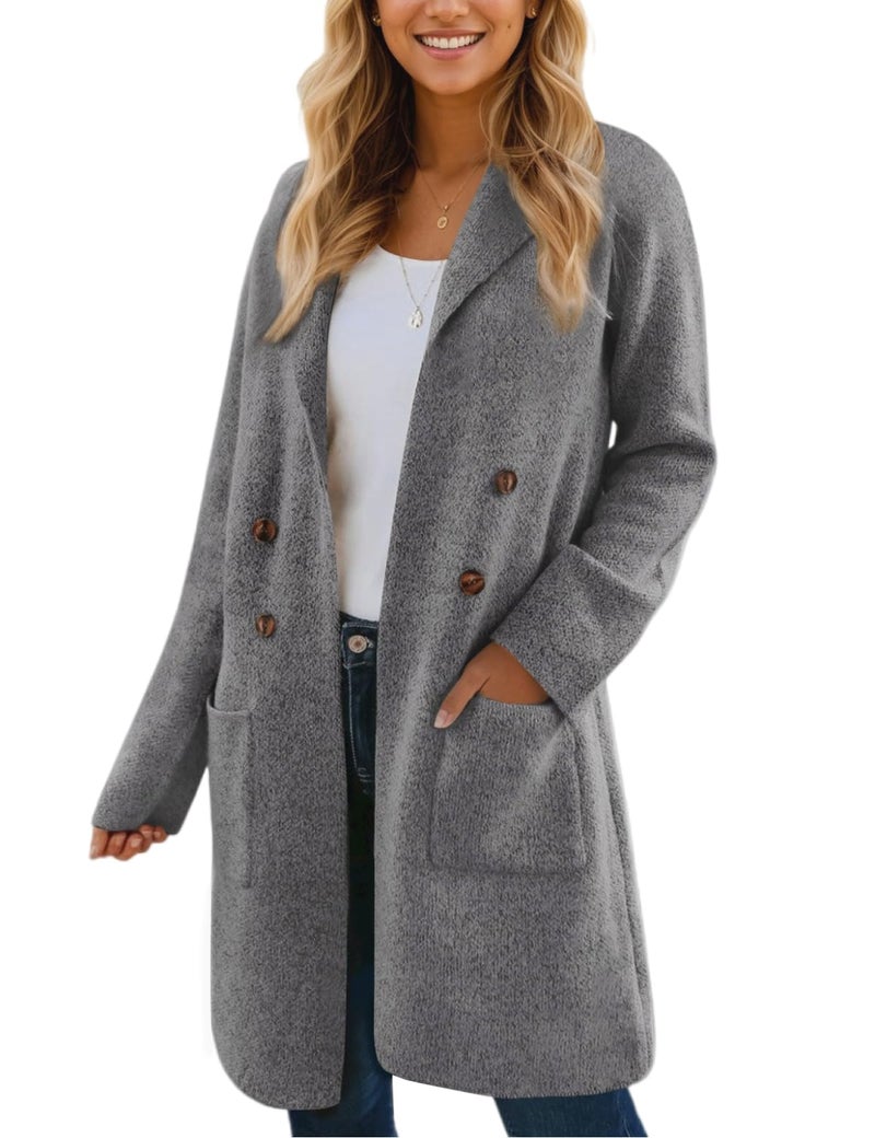CiCiBird Women Fall Winter Long Cardigan Sweater Trendy Knit Jacket Coat Dressy Blazer Coatigan Gray M - Image 1