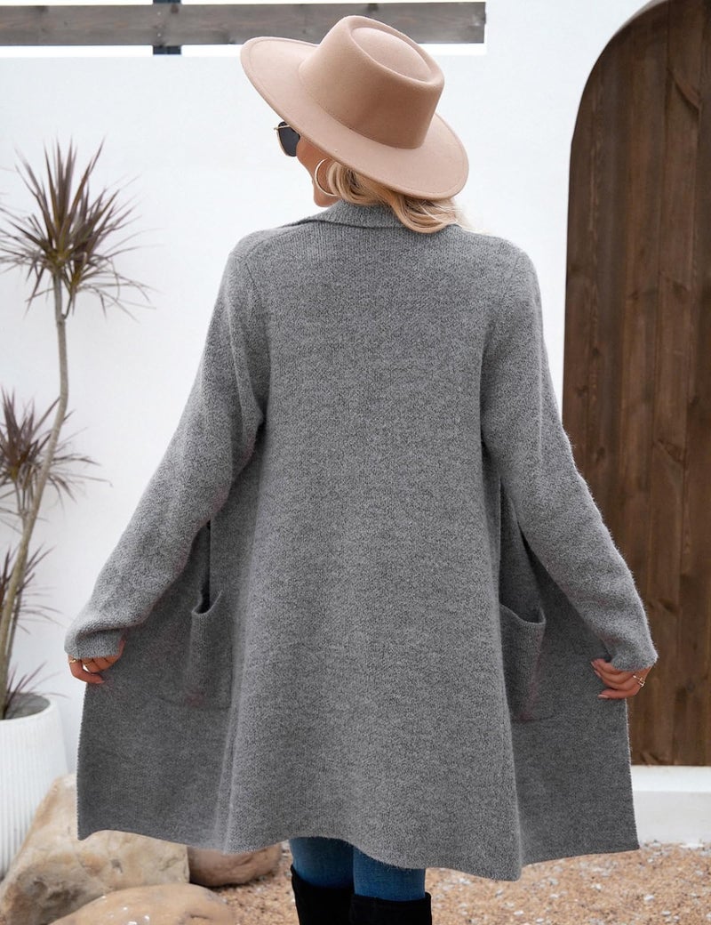 CiCiBird Women Fall Winter Long Cardigan Sweater Trendy Knit Jacket Coat Dressy Blazer Coatigan Gray M - Image 2