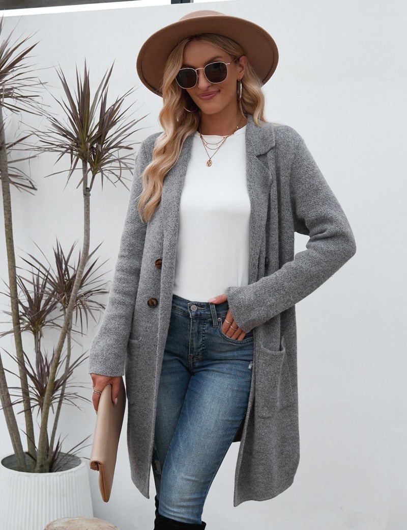 CiCiBird Women Fall Winter Long Cardigan Sweater Trendy Knit Jacket Coat Dressy Blazer Coatigan Gray M - Image 5