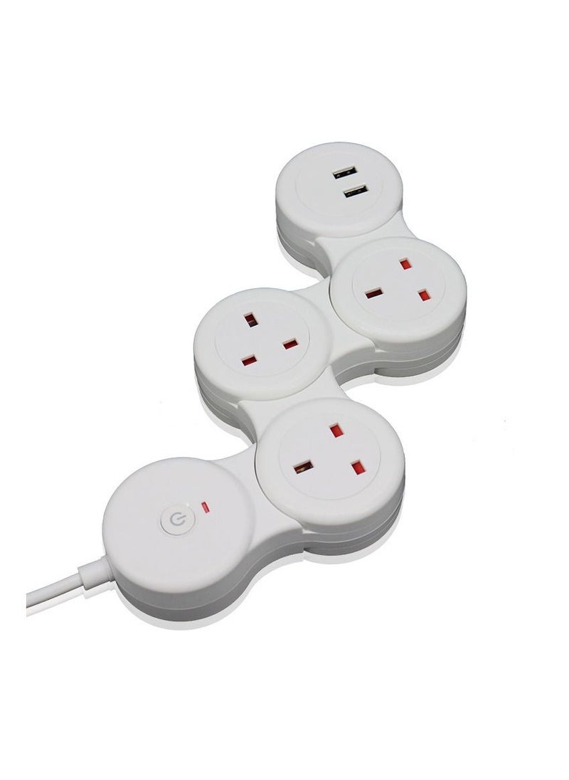 Flash Hawk Adjustable 4-ports Uk Power Strip Extension Cord With 2 Usb Ports 1.8m White  - Image 2