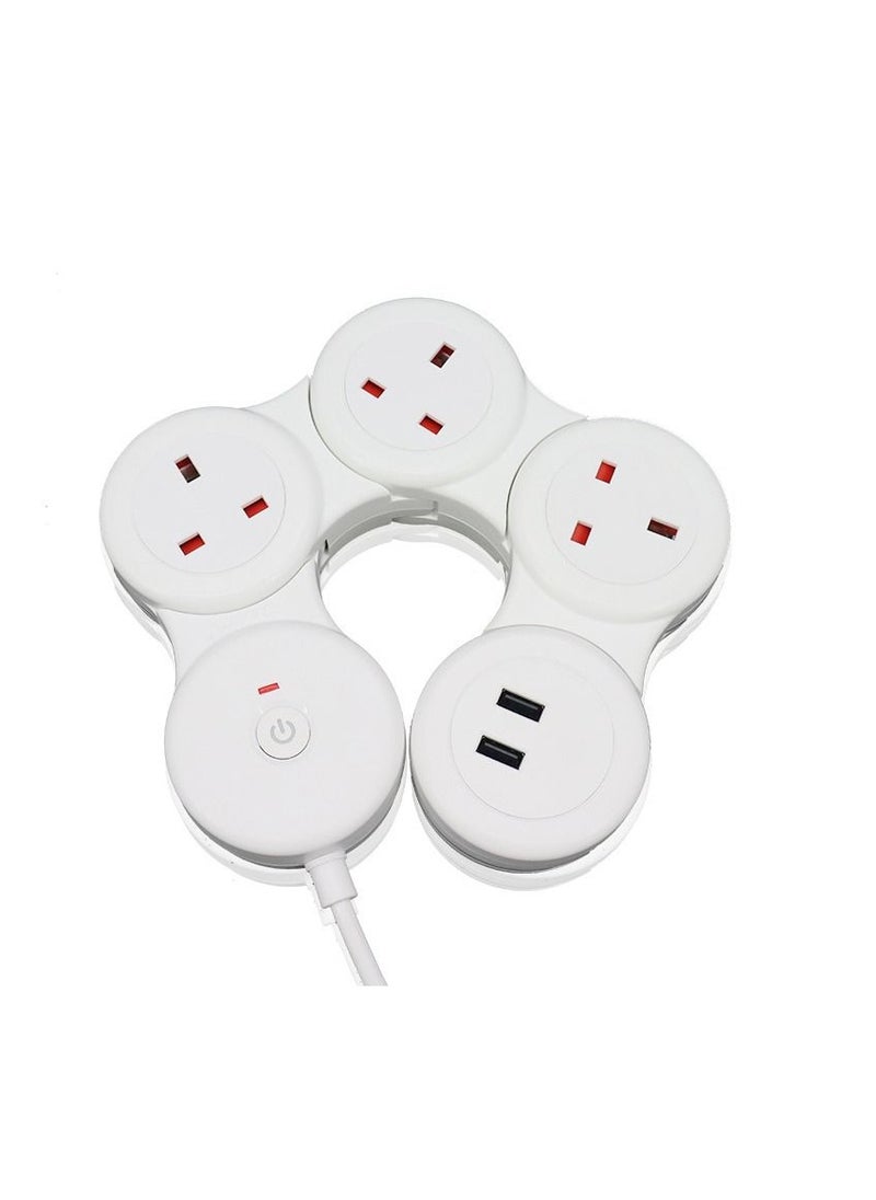 Flash Hawk Adjustable 4-ports Uk Power Strip Extension Cord With 2 Usb Ports 1.8m White  - Image 3