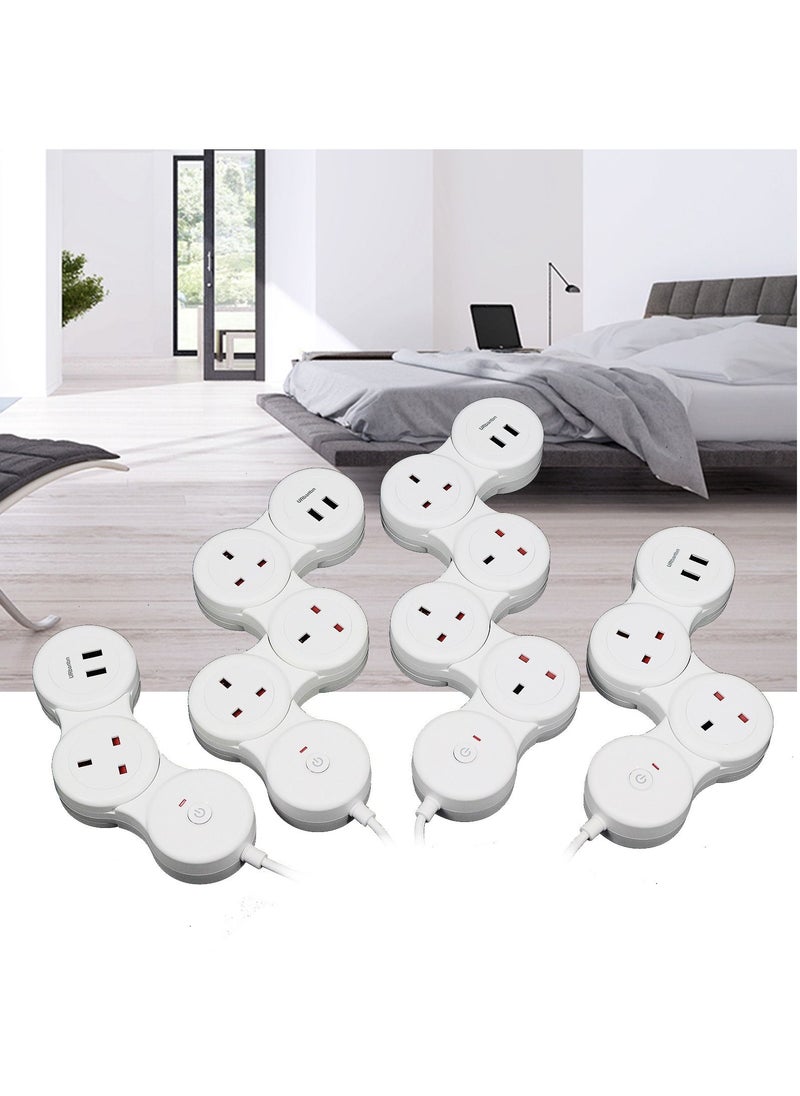 Flash Hawk Adjustable 4-ports Uk Power Strip Extension Cord With 2 Usb Ports 1.8m White  - Image 4