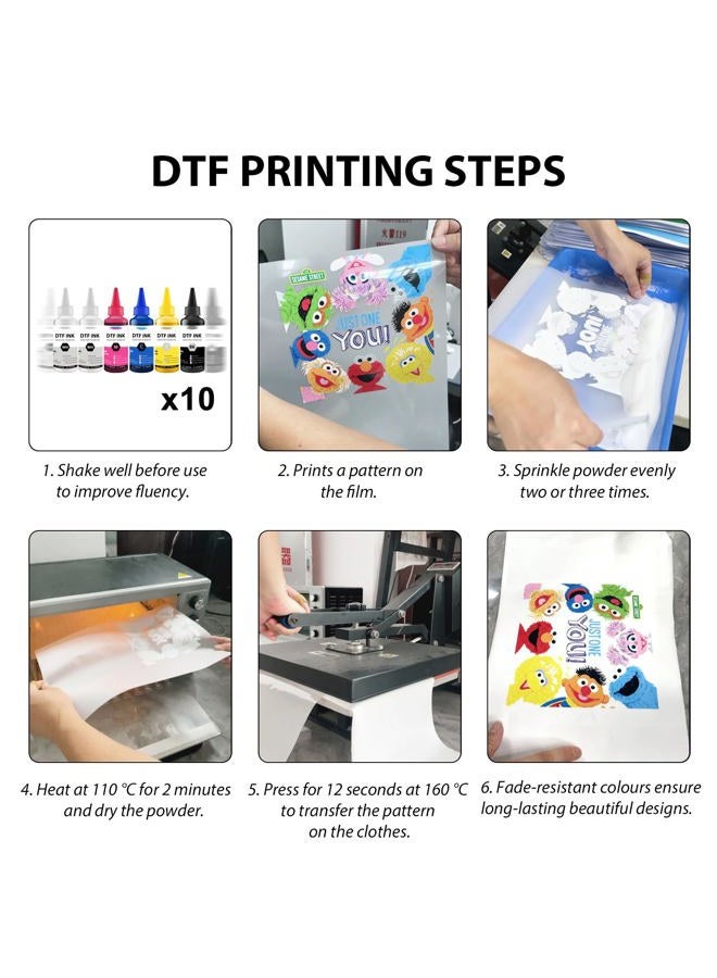 Kminoteh DTF Ink Refill for Inkjet Printers Heat Transfer Film Printing, KCMY & White (100ML 6PK) - Image 2