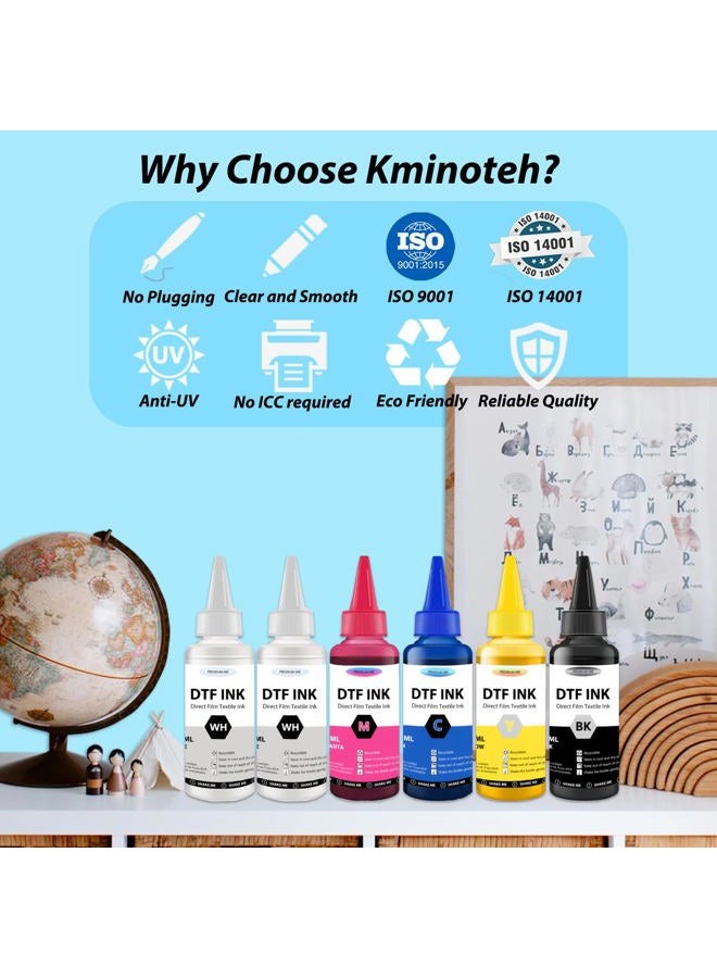 Kminoteh DTF Ink Refill for Inkjet Printers Heat Transfer Film Printing, KCMY & White (100ML 6PK) - Image 4